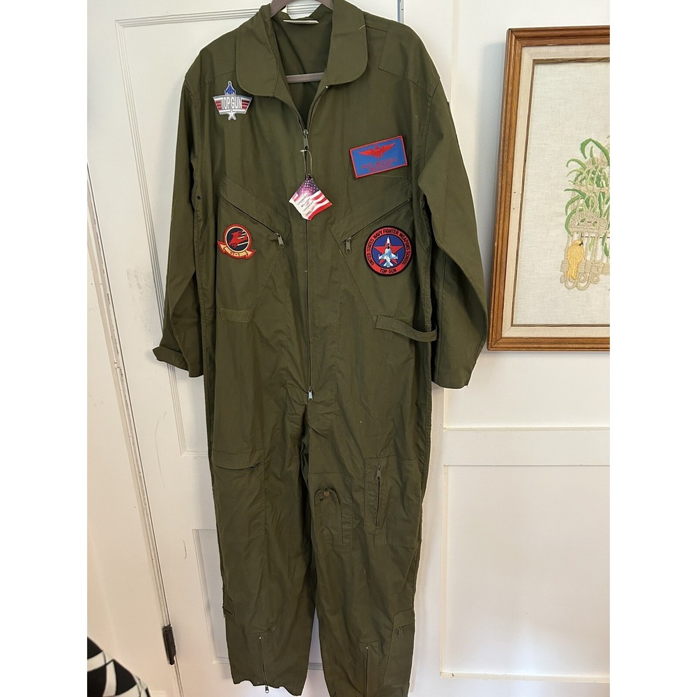 Rothco Flight Suit Coveralls Jumpsuit  Green Sz XL  Halloween Costume W Patches
